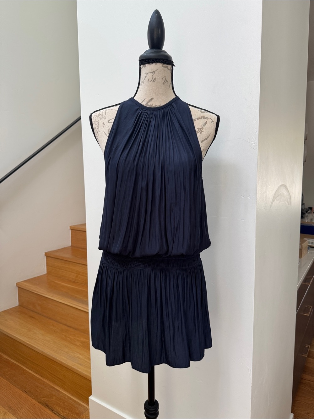 Ramy Brook Navy Halter Pleated Mini Dress